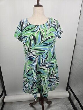 Bo & Nic Green and Blue Retro Print Shift Dress Large (7989)